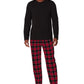 Cuddl Duds Men's Cozy Lodge Conjunto de 2 peças de moletom e calça de pijama xadrez vermelho tamanho médio