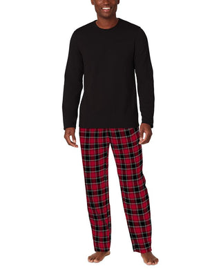 Cuddl Duds Men's Cozy Lodge Conjunto de 2 peças de moletom e calça de pijama xadrez vermelho tamanho médio