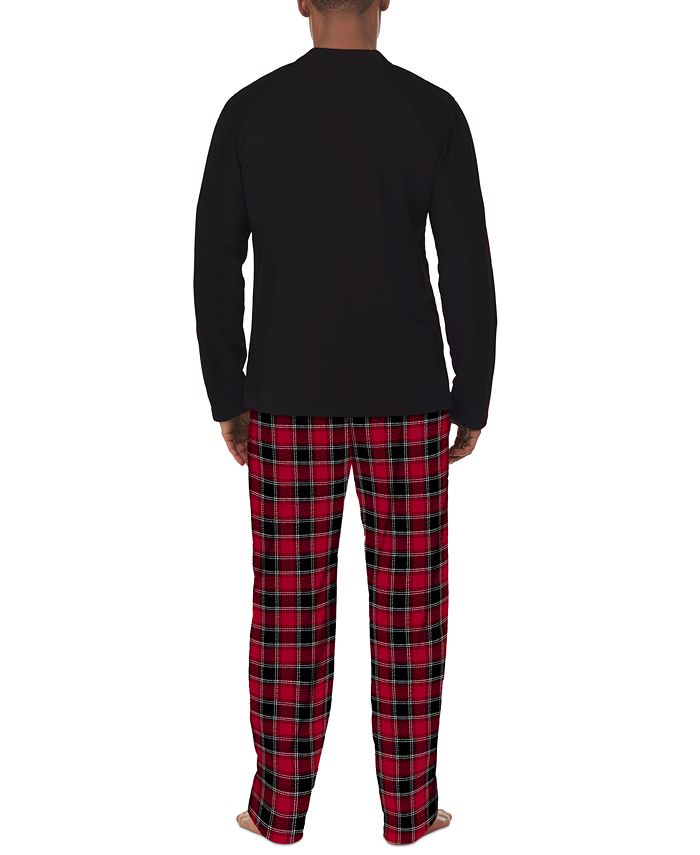 Cuddl Duds Men's Cozy Lodge Conjunto de 2 peças de moletom e calça de pijama xadrez vermelho tamanho médio