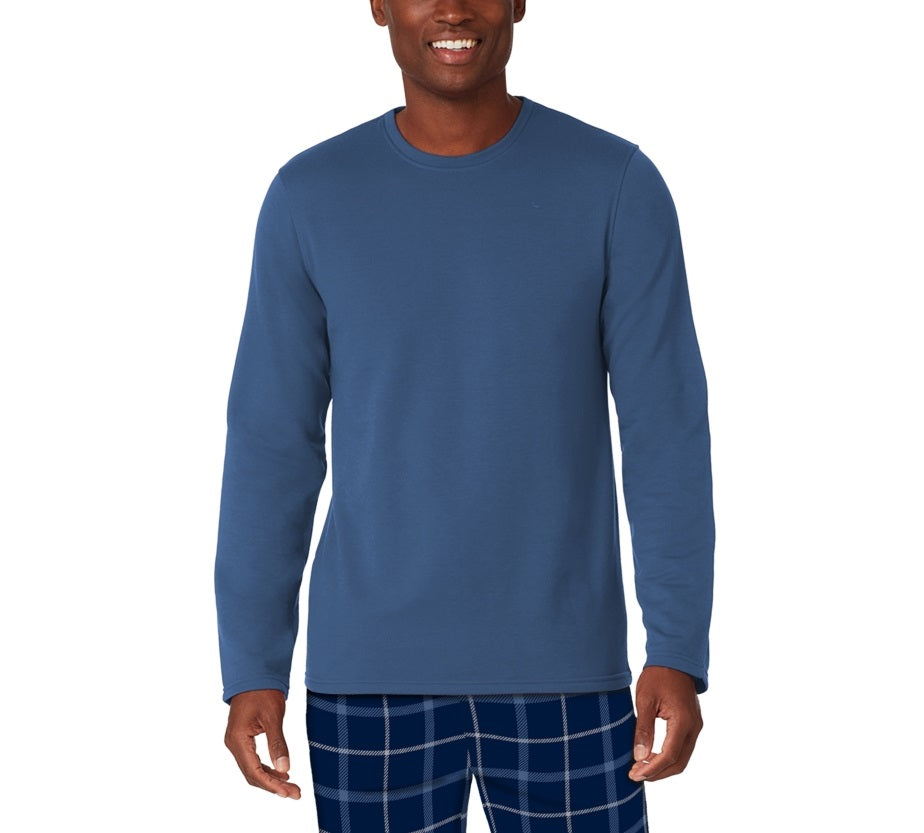Cuddl Duds Men's Cozy Lodge Conjunto de 2 peças de moletom e calça de pijama xadrez Azul Tamanho X-G