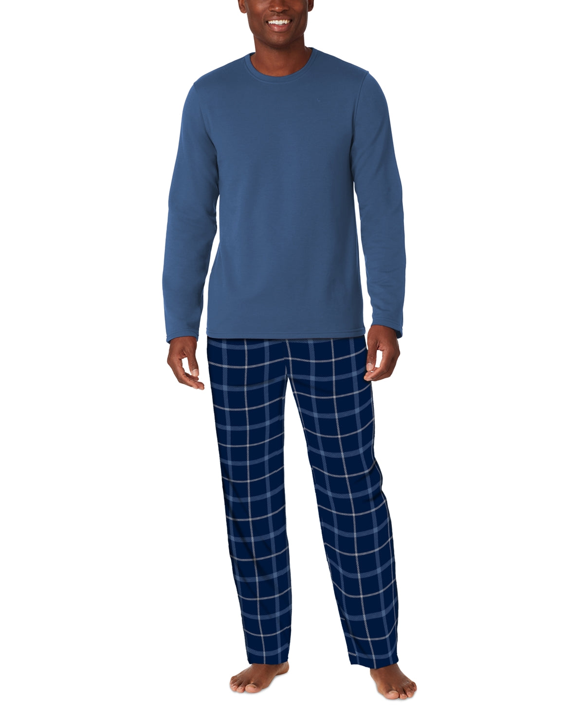 Cuddl Duds Men's Cozy Lodge Conjunto de 2 peças de moletom e calça de pijama xadrez Azul Tamanho X-G