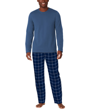 Cuddl Duds Men's Cozy Lodge Conjunto de 2 peças de moletom e calça de pijama xadrez Azul Tamanho X-G