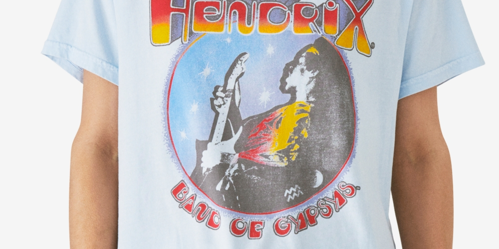 Camiseta feminina estampada com Jimi Hendrix da Lucky Brand, azul, tamanho pequeno