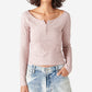 Lucky Brand Top Henley Feminino em Malha Ribbed Cloud Rosa Tamanho XX-G