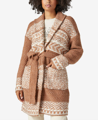 Suéter feminino Lucky Brand Fair Isle marrom tamanho pequeno