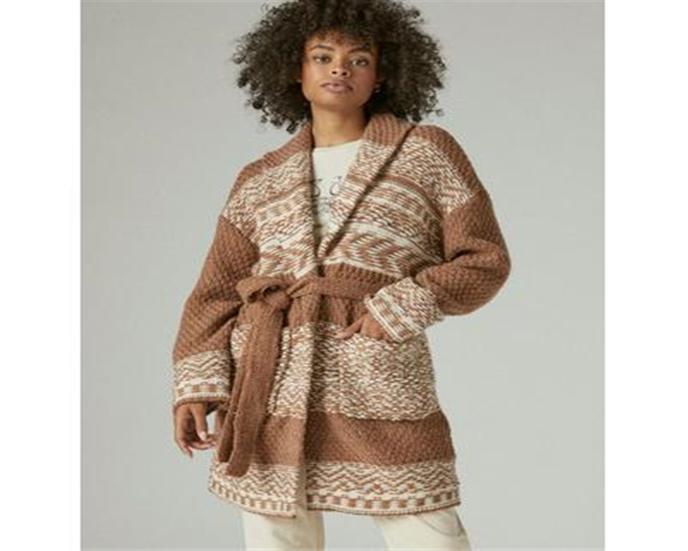 Lucky Brand Casaco Feminino Fair Isle Marrom Tamanho GG