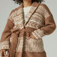 Lucky Brand Casaco Feminino Fair Isle Marrom Tamanho GG