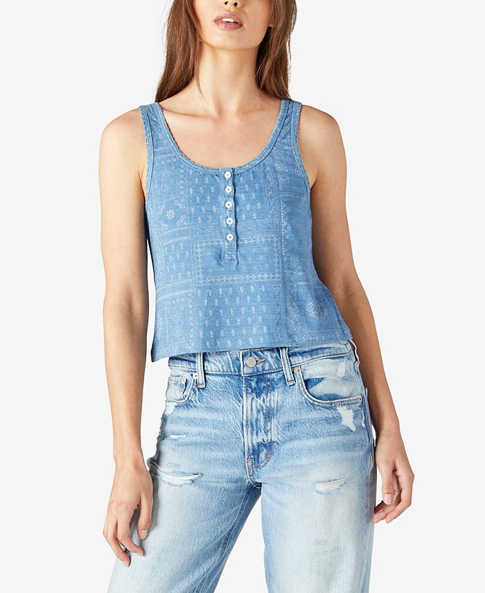 Camiseta Waffle Henley Feminina Lucky Brand Azul