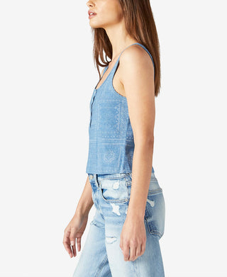 Regata Waffle Henley Feminina Lucky Brand Azul Tamanho XX-G