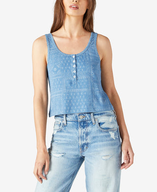 Regata Waffle Henley Feminina Lucky Brand Azul Tamanho XX-G