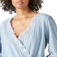 Blusa feminina Lucky Brand de algodão sintético com ilhós, azul, tamanho extragrande