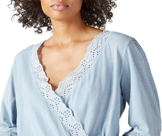 Blusa feminina Lucky Brand de algodão sintético com ilhós, azul, tamanho extragrande