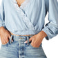 Blusa feminina Lucky Brand de algodão sintético com ilhós, azul, tamanho extragrande