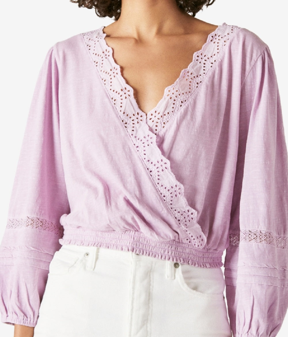 Blusa feminina Lucky Brand de algodão sintético com ilhós, roxa, tamanho extragrande