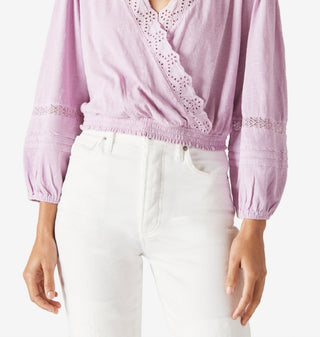 Blusa feminina Lucky Brand de algodão sintético com ilhós, roxa, tamanho extragrande