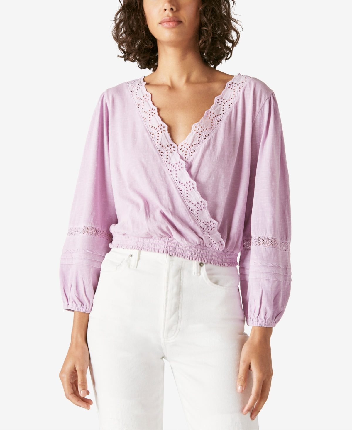 Blusa feminina Lucky Brand de algodão sintético com ilhós, roxa, tamanho extragrande
