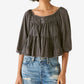 Blusa feminina Lucky Brand de algodão em camadas, preta, tamanho X-G
