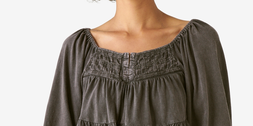 Blusa feminina Lucky Brand de algodão em camadas, preta, tamanho X-G