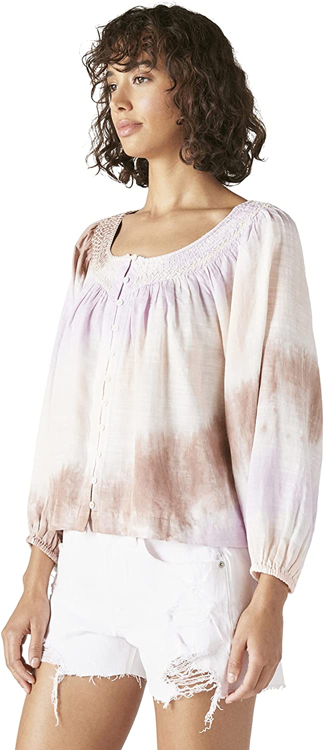 Blusa camponesa bordada feminina Lucky Brand, roxa, tamanho médio
