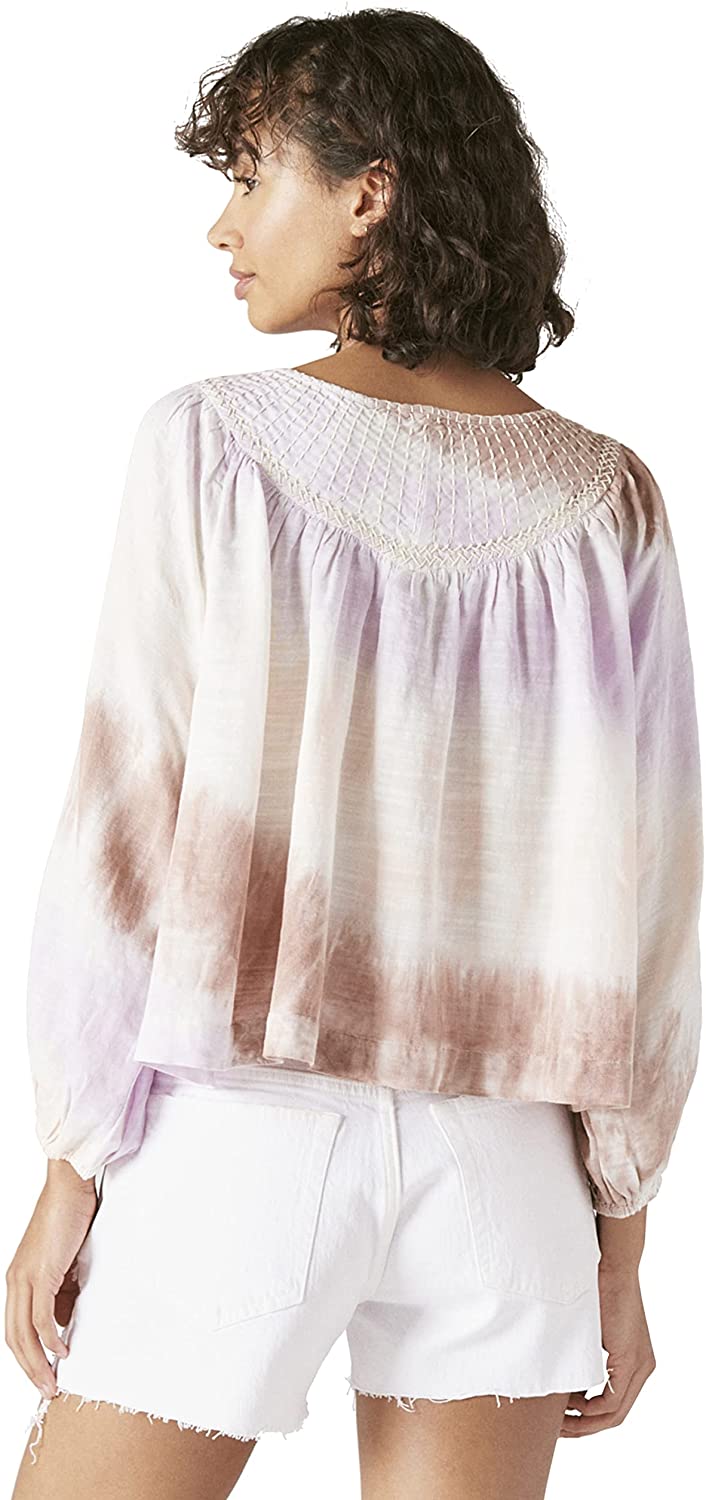 Blusa camponesa bordada feminina Lucky Brand, roxa, tamanho médio