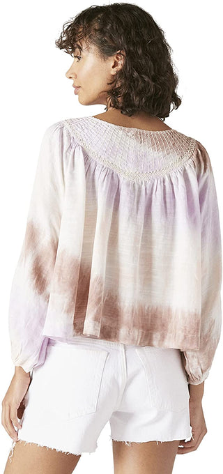 Blusa camponesa bordada feminina Lucky Brand, roxa, tamanho médio