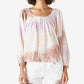 Blusa camponesa bordada feminina Lucky Brand, roxa, tamanho médio
