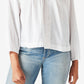 Blusa feminina Lucky Brand de algodão com botões bordados e estampa camponesa, tamanho grande, branca