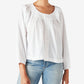 Blusa feminina Lucky Brand de algodão com botões bordados e estampa camponesa, tamanho grande, branca