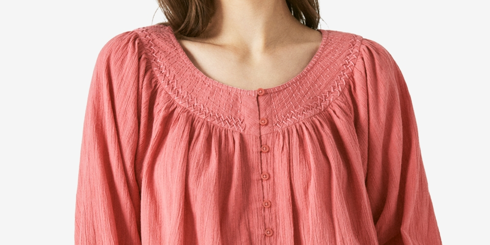 Blusa feminina Lucky Brand de algodão com botões bordados e estampa camponesa, tamanho XX-G