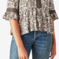Blusa feminina Lucky Brand com decote em V e renda floral, verde, tamanho X-G