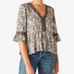 Blusa feminina Lucky Brand com decote em V e renda floral, verde, tamanho X-G