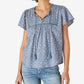 Blusa feminina Lucky Brand Pintuck Ladder Stitch Azul Tamanho P