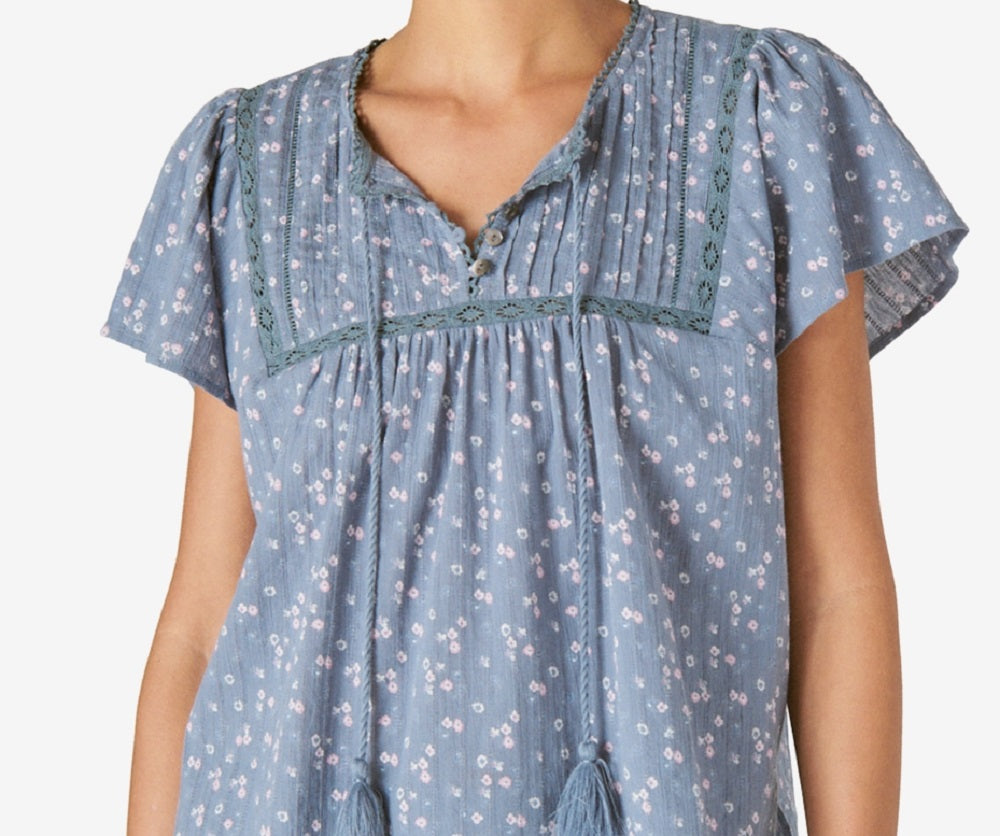 Blusa feminina Lucky Brand Pintuck Ladder Stitch Azul, tamanho médio