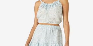 Saia de algodão com babados florais femininos Lucky Brand, azul, tamanho X-S