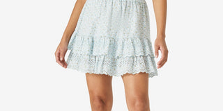 Saia de algodão com babados florais femininos Lucky Brand, azul, tamanho X-S