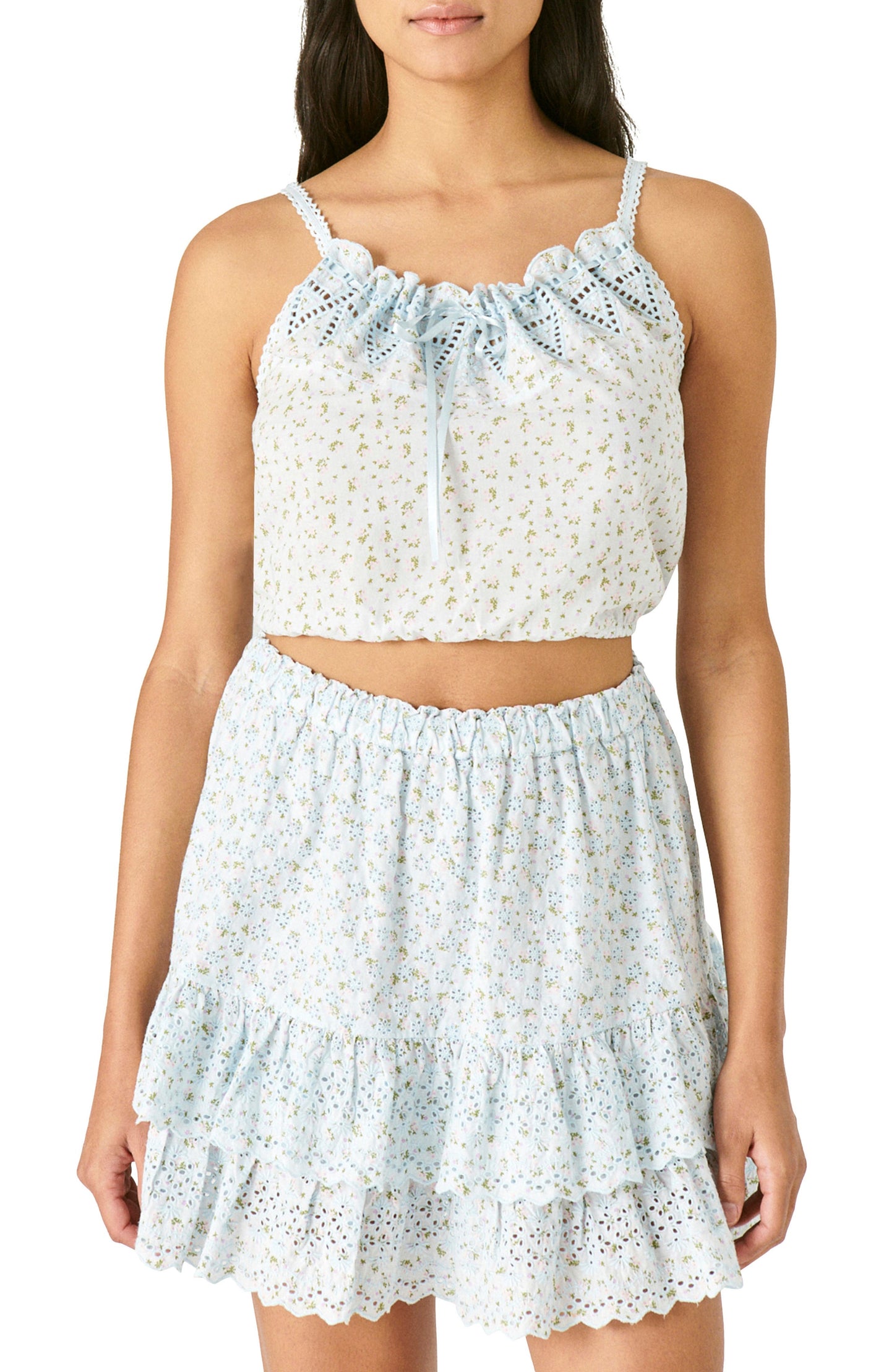 Lucky Brand Women's Printed Tie Front Camisoles Tank Top Blue Size Large