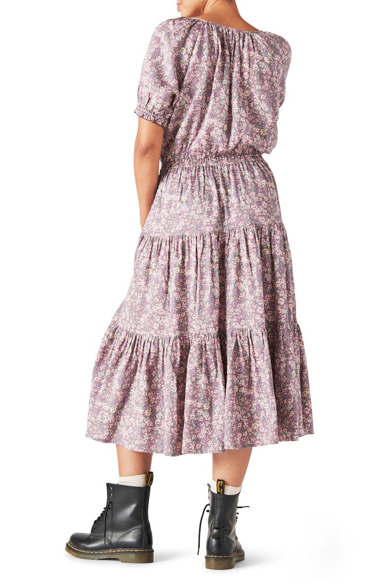 Vestido longo feminino Lucky Brand com cintura franzida e estampa floral, tamanho médio, vermelho