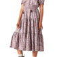 Vestido longo feminino Lucky Brand com cintura franzida e estampa floral, tamanho médio, vermelho