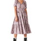 Vestido longo feminino Lucky Brand com cintura franzida e estampa floral, tamanho médio, vermelho
