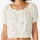 Lucky Brand Crop Top Feminino Manga Curta Bolha Bainha Branca Tamanho Médio