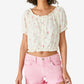 Lucky Brand Crop Top Feminino Manga Curta Bolha Bainha Branca Tamanho Médio