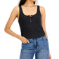 Camiseta regata feminina Waffle Boy Henley da Lucky Brand, preta