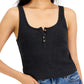 Camiseta regata feminina Waffle Boy Henley da Lucky Brand, preta