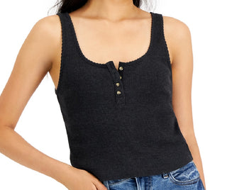 Camiseta regata feminina Waffle Boy Henley da Lucky Brand, preta