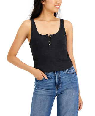 Camiseta regata feminina Waffle Boy Henley da Lucky Brand, preta