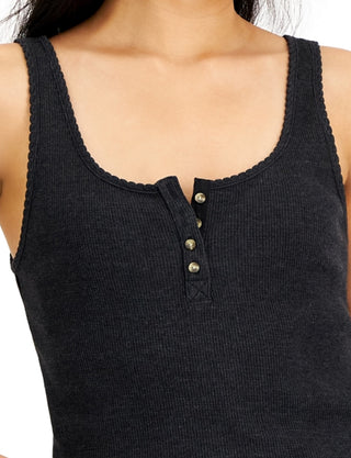 Camiseta regata feminina Waffle Boy Henley da Lucky Brand, preta