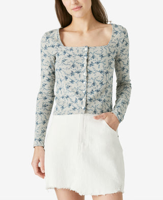 Cardigan feminino Lucky Brand Pointelle, azul, tamanho grande
