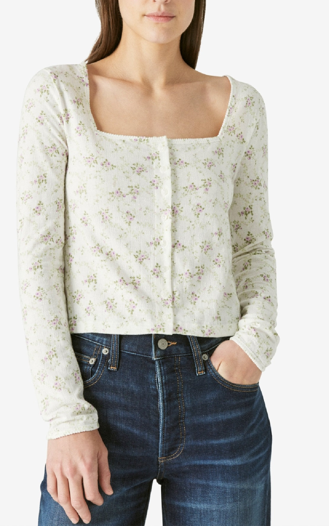 Cardigan feminino Lucky Brand Pointelle, branco, tamanho X-G