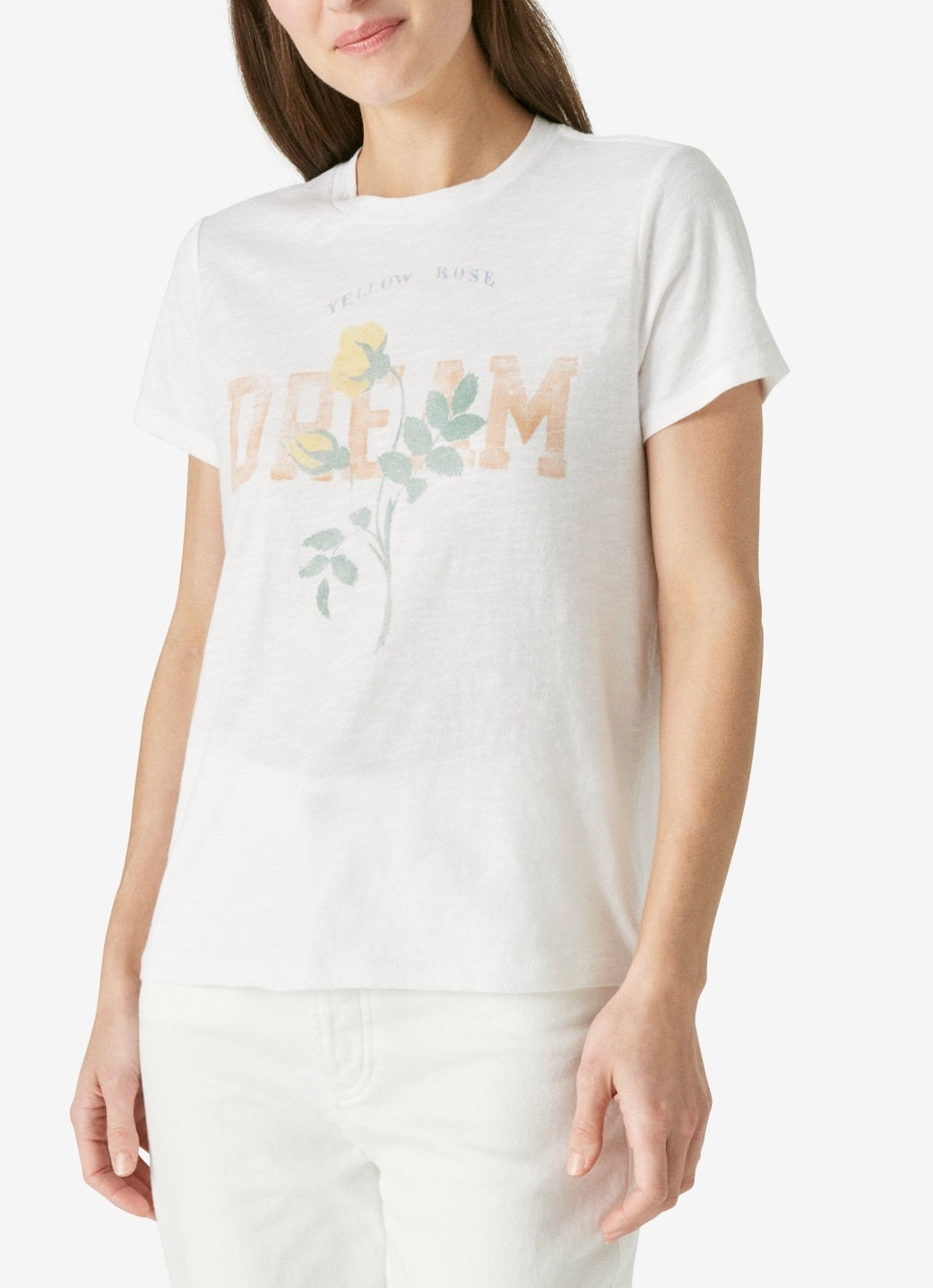 Camiseta feminina Lucky Brand Dream Floral Graphic, branca, tamanho pequeno