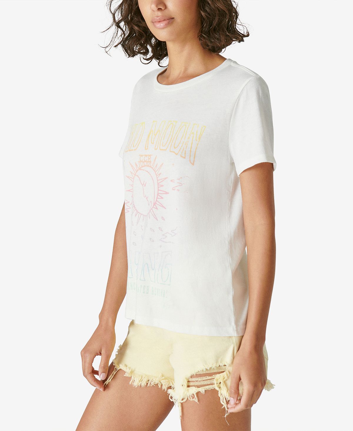 Camiseta feminina Lucky Brand Bad Moon Rising Graphic, branca, tamanho X-S